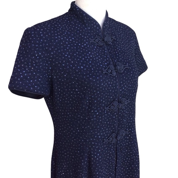 R & M Richards Vintage Navy Blue Shimmer Open Style Kimono Overcoat Dress - Picture 10 of 11